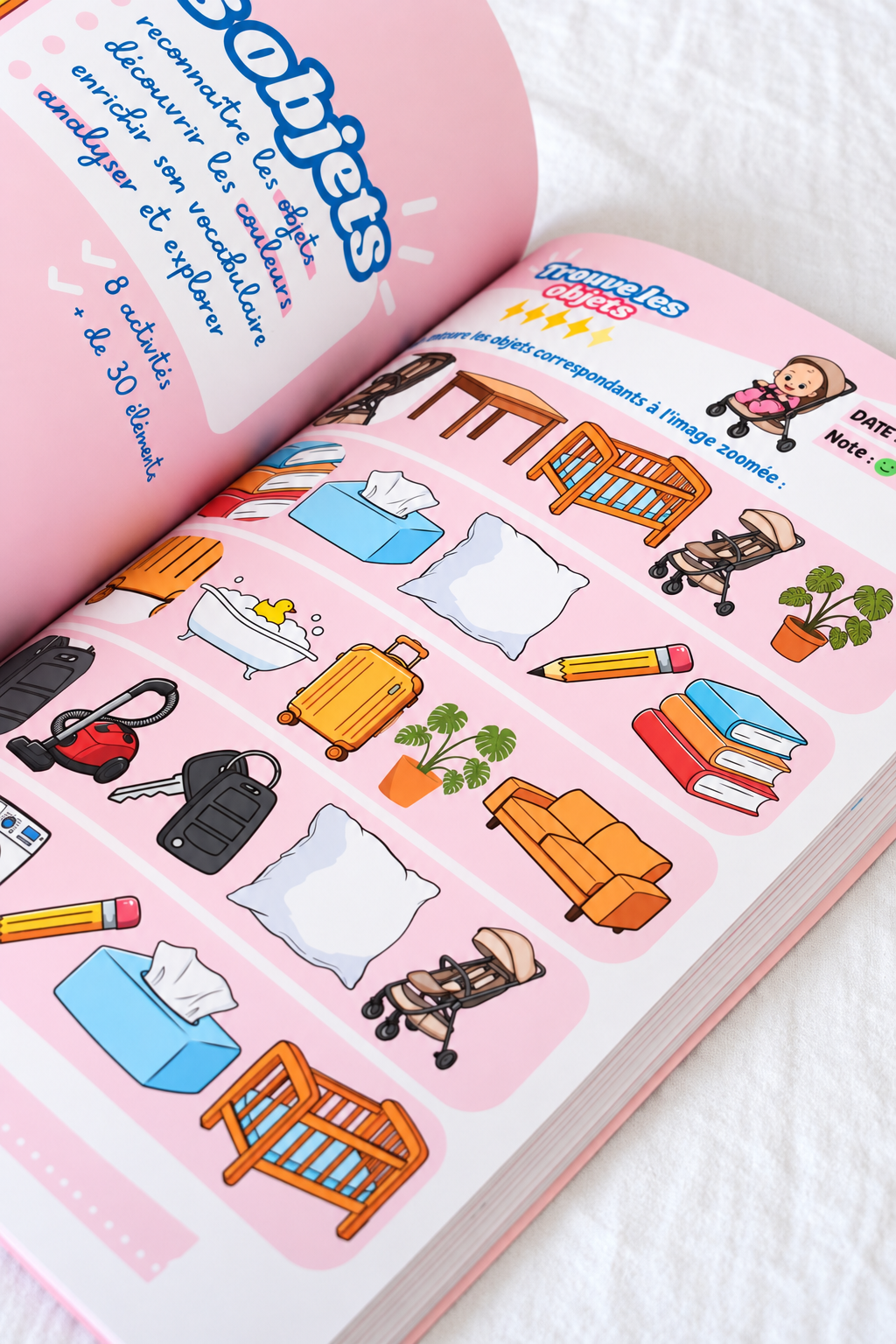 Cahier avec 200 activités ludiques pour apprendre et enrichir le vocabulaire des enfants. 